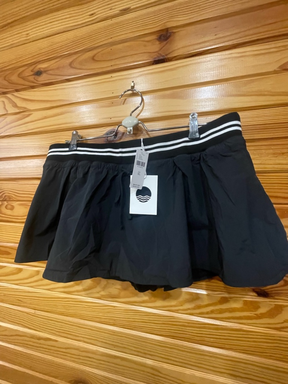 Anthropologie Black Mini Skirt with White-Striped Waistband